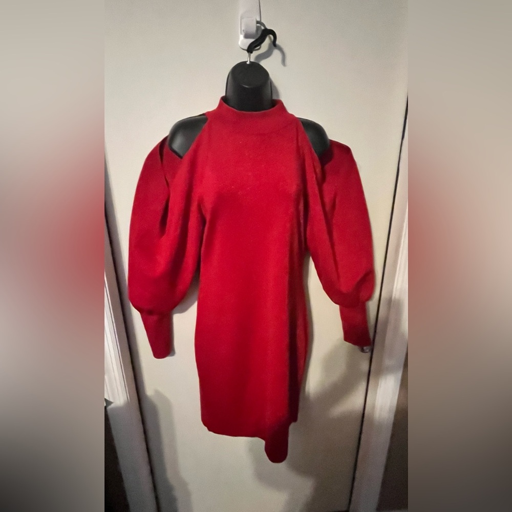 I.N.C. International Concepts Red Long Sleeve Cold Shoulder Sparkly Dress Sz L
